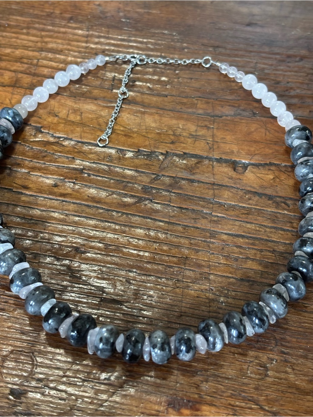 Handcrafted Gray and White Beaded Necklace